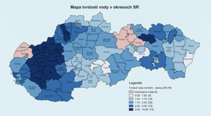 mapa tvrdosti vody v okresoch na slovensku